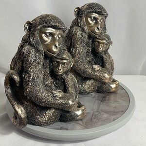 Bronze Tone Monkey Family Figurine Set of 2 Resin Sculptures 8” Tall
